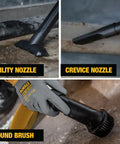 Nozzle attachments for 5 Gallon Wet And Dry Shop Vacuum With StealthSonic Quiet Motor 4 HP Power Ultra Quiet Poly Vacuum.