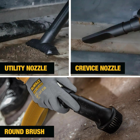 Nozzle attachments for 5 Gallon Wet And Dry Shop Vacuum With StealthSonic Quiet Motor 4 HP Power Ultra Quiet Poly Vacuum.