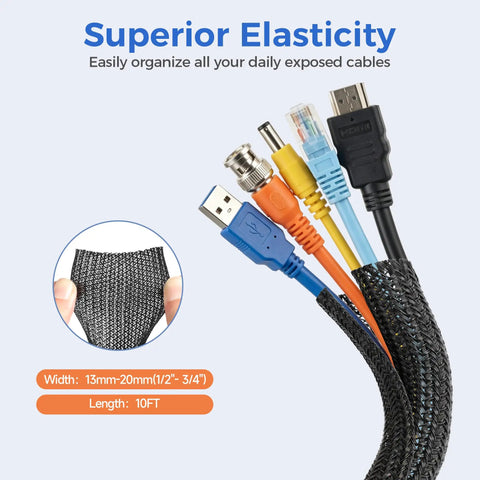 Cool Cable Sleeve Kit That Keeps Your Pets Off Wires And Saves You From Messy Cords On The Desk Or TV Stand With Easy Split Design For Super Simple Setup Today, 10ft black braided PET, 13mm-20mm