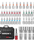 48 Piece Screwdriver Bit And Socket Set With Color Coded S2 Steel Bits Magnetic Bit Holder And 6 To 13 mm CRV Sockets displayed.