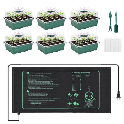 Six Pack Seed Starter Trays With A 10 By 20.75 Inch Seedling Heat Mat And Humidity Dome Kit for Easy Indoor Seed Starting