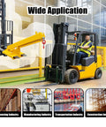 Heavy Duty Workhorse Forklift Jib Boom Crane with 11000 Lbs Capacity and adjustable 94.5 inch telescopic arm in industrial setting.