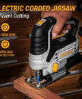 Tough As Nails Corded Jigsaw Saw With Quick Release Blades, Smooth Precision Wood Cutter cutting through wood beam.