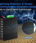 8 Port PoE Gigabit Industrial Ethernet Switch With 96W 48V Output showing heat dissipation design in harsh environment