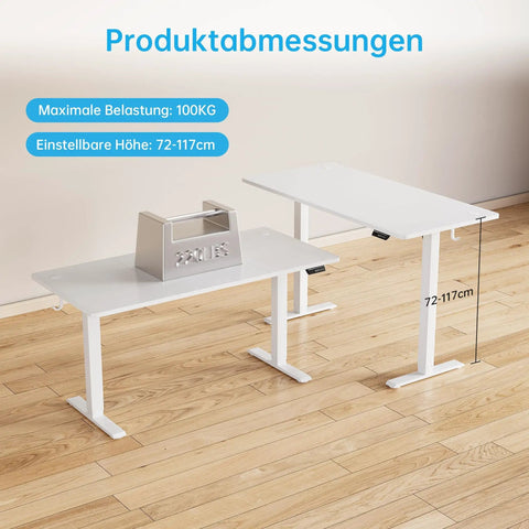 Next Level Electric Height Adjustable Desk With Memory Remote Ergonomic Sit Stand Computer Table Sturdy Quiet Motor Rock Solid Large Desktop For Home Office showing adjustable height from 72 to 117 cm.