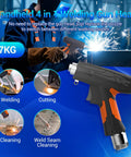 3000W Four In One Laser Welding Machine With Auto Wire Feeder 380V Hardcore Metal Cutter And Rust Remover hand-held welding gun with nozzles for welding and cutting.