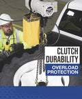 Electric Hoist For One Ton Load, Nine Point Eight Feet Lift, 110V Power, Remote Control With Emergency Stop shown in operation