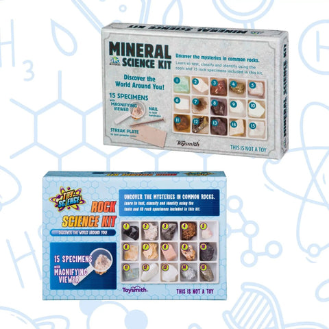 STEM Rock And Mineral Kit For Kids With 30 Real Geology Specimens Hands On Viewer Identification Tools And Testing Tools Geology Set For Young Geologists Ages 8 And Up, boxed kit with 15 specimens