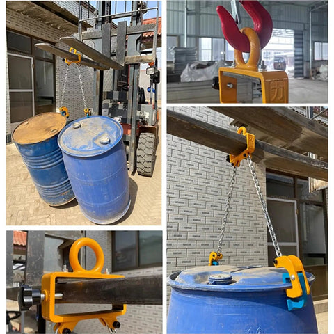 Heavy-Duty Drum Lifter For Forklift Crane With 2,200 Lbs Capacity and Durable Steel Hook for Barrel Transport.