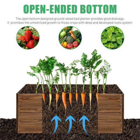 Two Pack 4x2x2 Ft Raised Garden Beds Outdoor Galvanized Planter Boxes Deep Root Planter For Veggies Flowers And Herbs Brown Finish Sturdy Metal Garden Boxes For Backyards And Patios showing open bottom design and root growth