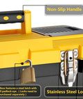 16.5 Inch Toolbox With Removable Tray And Dual Lock Stainless Steel Latches with non-slip handle and padlock