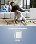 True HEPA Replacement Filter J For Air Purifier AC5900WCA displayed near playing child