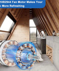 Universal Attic Ventilation Fan Motor Replacement Fits Lomanco 2000 And 1800 Series 120V 60Hz One Tenth HP 1100 RPM installed in attic
