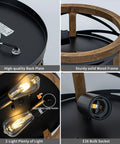 Farmhouse Round Flush Mount Ceiling Light With Wood And Black Metal Frame 2 Light Rustic Ceiling Fixture showcasing parts