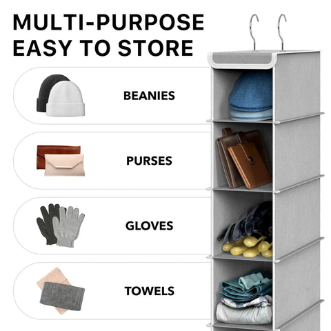 Ten-Tier Hanging Shoes Organizer For Closet In Grey, Space-Saving Vertical Shoe Rack With Durable Metal Dual-Hook Frame, holds hats