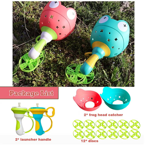 Disc Launcher And Catcher Toy For Outdoor Fun Ideal For Backyard Play And Family Time with frog head design and mini discs
