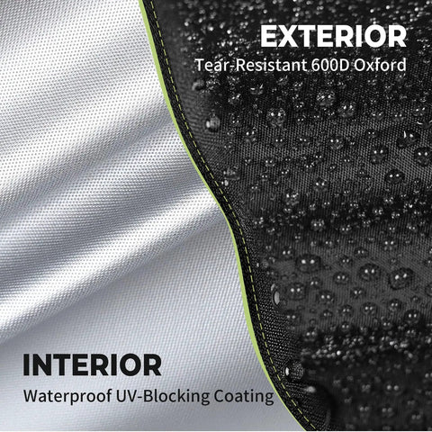 Close-up of Badass Heavy Duty Waterproof Push Lawn Mower Cover Universal Fit With Double Stitched 600D Oxford Cloth.