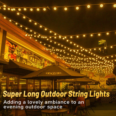 Lit 196ft Outdoor Globe LED String Lights Warm White Shatterproof Bulbs Waterproof For Party Porch Backyard Garden Bistro