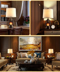 Rustic Farmhouse Lantern Table Lamps Set of 2 With USB Ports in a vintage living room setting, warm cozy lighting