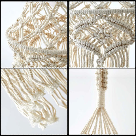 Close-up of handmade macrame detail on Cozy Boho Plug In Pendant Light With Handmade Macrame Shade 15 Foot Hanging Cord LED Bulb Included With Adjustable Color Temperature 2700K 4000K 5000K On Off Switch Ideal For Bedroom And Living Room Decor