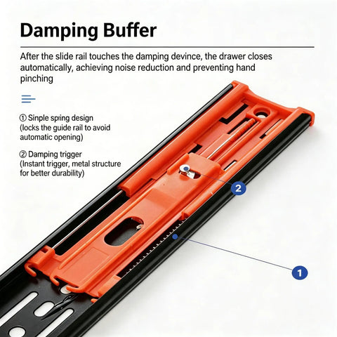 Soft Close Drawer Slides 20 Inch Heavy Duty 1 Pair Rugged Steel With Dual Ball Bearings For Smooth Quiet Opens And Long Lasting Durability Ideal For Kitchen Cabinets Dressers And Garage Drawers damping buffer close-up