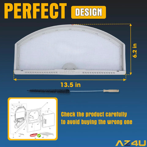 GE Gas Dryer Lint Screen Replacement That Fits Multiple GE Models Easy Install Durable Filter Keeps Air Flow Clean Prevents Overheating And Prolongs Dryer Life, dimensions shown.