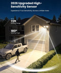 Onforu 36W Solar LED Security Lights, PIR Motion Sensor Outdoor, Yard with high-sensitivity sensor illuminating driveway.