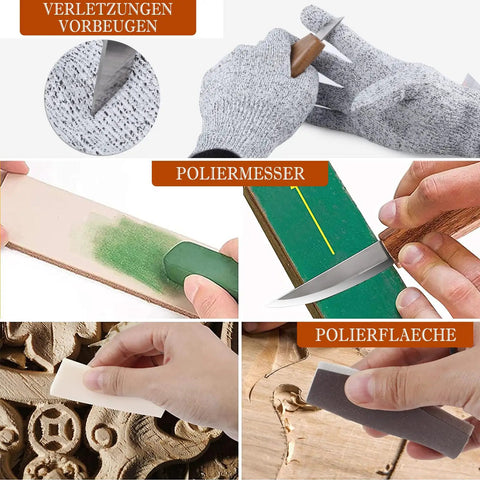 All In One Wood Carving Kit For Beginners 35 Piece Set With Whittling Knives Carving Chisels and sharpening tools in use
