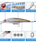 Saltwater Surf Fishin Lures Kit 6 Pack Assorted Jerkbaits Minnow Lures Hard Baits Popper Plugs with 3D eyes and sharp hooks