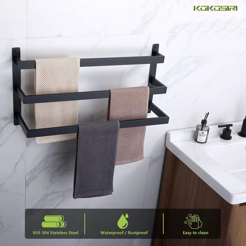 Matte Black 3 Tier Ladder Towel Rack Wall Mount Bath Bar Top Notch SUS 304 Stainless Steel Rustproof Towel Shelf with towels