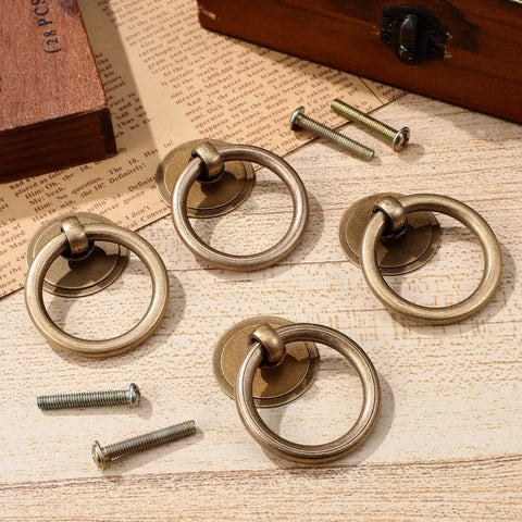 Vintage Brass Drawer Pulls 4 Pack Ring Handles With Screws For Dresser Cabinets And Furniture Hardware Retro Bronze Finish