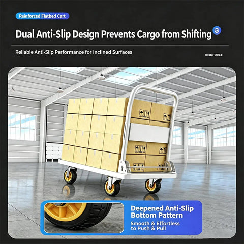 Heavy Duty Push Cart Dolly Platform Truck Hand Truck With 1212 Lbs Capacity, Wide 35.4 X 23.6 Inch Flatbed, 6 Inch Silent Rubber Wheels, Anti Slip Casters, Your Workhorse On The Job Load Carrier with stacked boxes