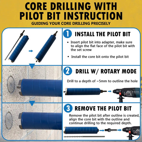 Core drilling instructions with 4 Inch Dry Diamond Core Drill Bits For Brick And Block With One Half Inch Shank Pilot Bit Adapter