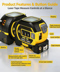 3-in-1 Laser Tape Measure with Cross Line Level,40m/131ft Laser Distance Meter,5m Auto-Lock Tape Measure controls and features