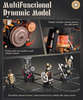 Thermo Engine 3D Puzzle With Realistic Lighted Furnace, DIY Building Kit For Adults, Interactive Mechanical Model, Desk Decor, Gift For Tech Nerds, Mechmix Series Compatible And Expandable showing rotating pulleys and piston