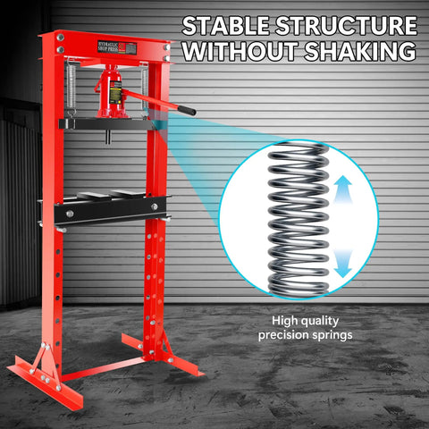 20 Ton Hydraulic Shop Press With H Frame Adjustable Floor Stand Red Beefed Up Steel Frame For Bending Straightening