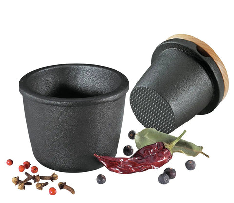 Cast Iron Spice Grinder Set With Beech Wood Lid For Spices Herbs And Seeds, 3 Inch Black Grinder For Fresh Flavor, Chef Grade Kitchen Tool Built To Last And Grind Fast