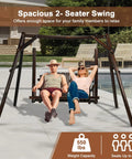 Wooden 2-Seat Porch Swing With A-Frame Stand for Outdoor Patio with two people sitting, 550 lbs capacity, carbonized finish