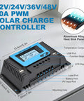Image of 30A Beefy Bluetooth Solar Charge Controller With PWM For 12V 24V 36V 48V Systems, Four USB Ports, Backlit Display, Temperature Sensor.