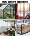 Clear Waterproof Tarp 13x13 Feet With Grommets covering various outdoor applications like gardens and wood stacks