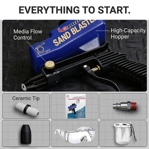 Portable Sand Blaster Gun Pro Kit For Auto, Patio And Furniture Restoration With Ceramic Nozzle, Efficient Rust And Paint Removal