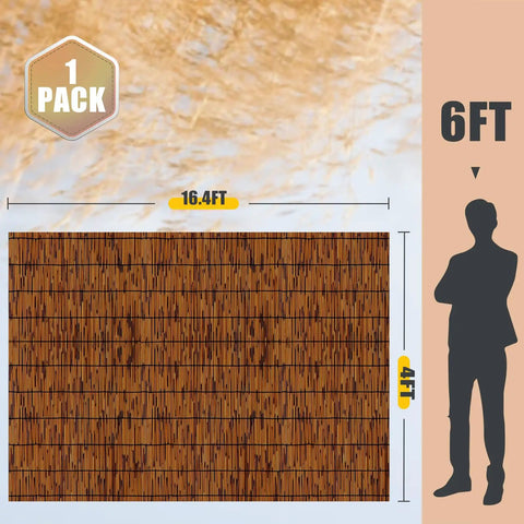 Reed Screen Privacy Fencing for Outdoor Spaces 4ft by 16.4ft with measurements shown against silhouette background