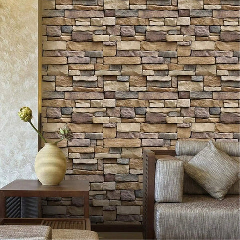 Peel And Stick Stone Brick Wallpaper Roll 32.8 Ft Self Adhesive Backsplash And Wall Covering With Grid Lines, Easy Cut, Removable