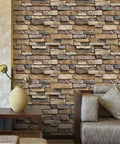 Cozy living room with Peel And Stick Stone Brick Wallpaper 24 By 195 Inches Self Adhesive Backsplash Wall Covering For Easy DIY Install Removable Decor With Grid Lines For Simple Cuts And A Realistic Brick Look covering a wall.