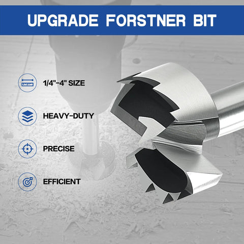 Close-up of Knockout Eight Piece Forstner Bit Set Rock Solid Alloy Steel Drill Bits showing heavy-duty design for precise drilling.