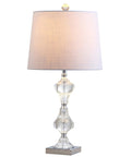 Crystal Column Table Lamp 26 Inches, Glam Transitional Chrome Metal Base With White Linen Shade, LED Bulb Included For Living Room Bedroom Nightstand, ETL Listed Safety