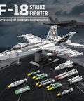 F-18 Hornet Fighter Jet Building Set For Adults With 1387 Pieces showcasing model on display stand with accessories