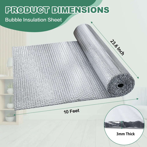 Reflective Bubble Insulation Sheet With Double Sided Aluminum Foil Shield For Windows RV Roof Garage Door Insulation 23.6In X 10Ft Heat