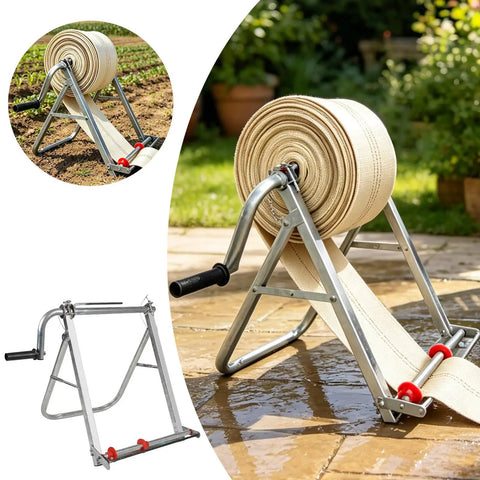 Portable All Metal Foldable Hose Reel Storage Rack for farm irrigation and outdoor yard and garden use with manual crank handle