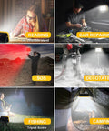 Rechargeable 40W LED Work Light With Tripod Hole in use for reading, car repair, SOS, construction, fishing, and camping.